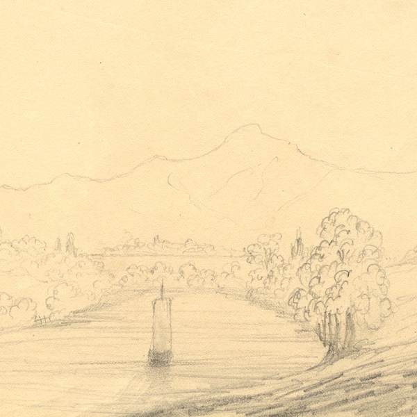 Alfred Swaine Taylor, Derwentwater & Skiddaw Lake District 1833 graphite drawing