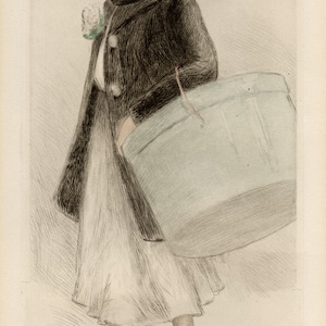 Gustave Fraipont, Woman in a Feathered Hat – late 19th-century etching print