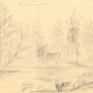 Alfred Swaine Taylor, Westwood Rotunda by Lake - Originele grafiettekening uit 1833