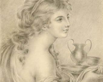Hebe after Giovanni Battista Cipriani – early 19th-century graphite drawing