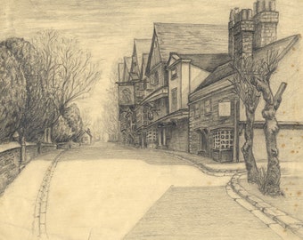 Ye Olde King's Head, Chigwell, Essex - Early 20th-century graphite drawing