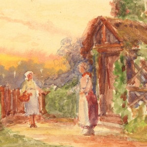 Robert J. Gedge, Figures on Garden Path, Norfolk – 1931 miniature watercolour