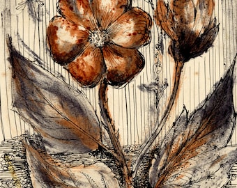 Mid-century Modern Flower Design – Mixed Media Ink & Chalk drawing 1953