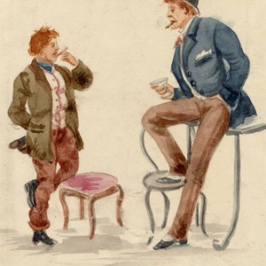Caricatura política victoriana, Gladstone en Jartum - pintura de acuarela de la década de 1880