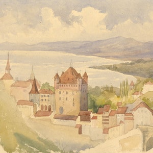 Lausanne, Switzerland – Original 1863 watercolour painting