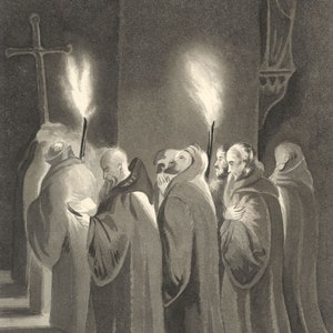 Attrib. Mary Heber, Carthusian Monks by Torchlight –c.1830s watercolour painting