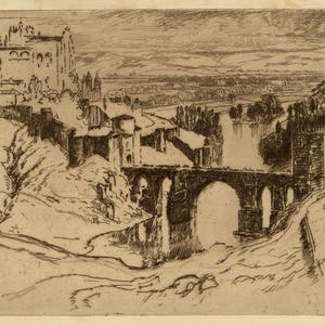 Joseph Pennell, St Martin&#39;s Bridge, Toledo, Spain – Original 1903 etching print