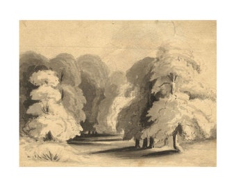 Miniature Parkland Landscape in Grisaille – early 19th-century watercolour