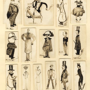 Tipos de clubes de Londres de Max Beerbohm: conjunto de 15 dibujos en pluma y tinta de finales del siglo XIX