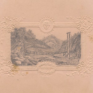 Wooden Suspension Bridge – Original early 19th-century graphite drawing
