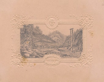 Wooden Suspension Bridge – Original early 19th-century graphite drawing