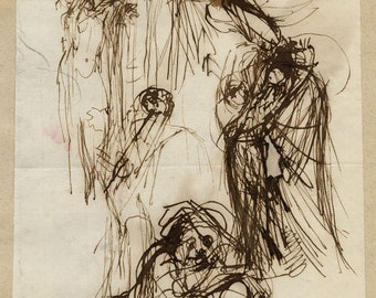 William Lock the Younger, Robed Figure Studies – c.1780 pen & ink drawing