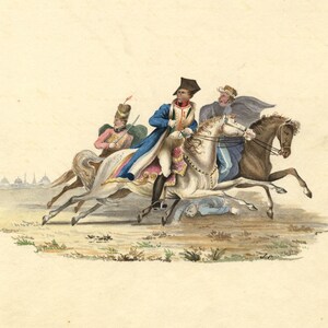 J.C., Flight of Bonaparte from the Battle of Krasnoi, Russia – C19th watercolour