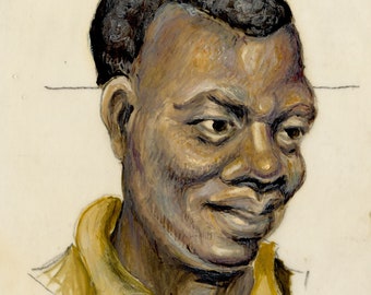 Portrait of a Man – Original mid-20th-century gouache painting