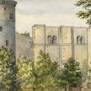 Mary C. Durst, Falaise Castle, Normandy - Original 1887 watercolour painting