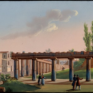 Italian School, Quartiere dei Soldati, Pompeii – early C19th gouache veduta
