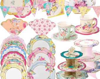 Floral Party Supplies, Floral Birthday Decorations, Afternoon Tea Party, Wedding Supplies, Baby Shower, Bridal Shower, Hen Party Tableware
