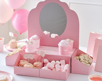 Stand per dolcetti per feste rosa, decorazioni per feste di compleanno per ragazze, forniture per feste di pigiama party di compleanno, espositore per cibo per feste in spa, stand per dessert