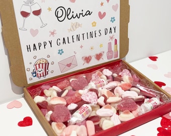 Personalised Happy Galentines Day Sweet Box, Pick and Mix Retro Sweets, Valentines Gift for Friends, Letterbox Sweets, Valentine Candy Box