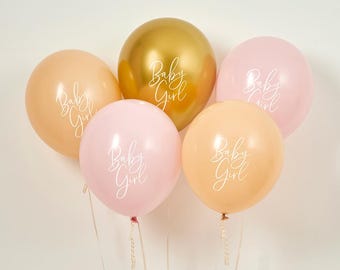 5 Baby Girl Shower Balloons, Girl Baby Shower Decorations, Baby Shower Balloons, Gender Reveal Decor, Baby Girl Balloons, Baby Shower Party