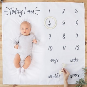 Manta de hitos para bebés, manta de edad del bebé, regalo para baby shower, regalo para futura mamá, recuerdo de baby shower, accesorio para fotos de bebés nuevos, foto del primer año del bebé