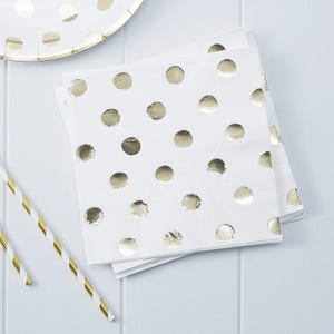 20 Gold Polka Dot Paper Napkins, Birthday Party Napkins, Wedding Napkins, Baby Shower Napkins, Hen Do Party Tableware, Anniversary Napkins