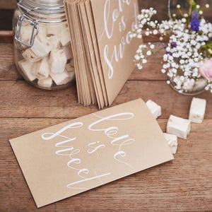 20 sacchetti per dolciumi da matrimonio in carta kraft, sacchetti per caramelle Love is Sweet, bomboniere per matrimonio, bomboniere per addio al nubilato, bomboniere per addio al nubilato, sacchetti per dolcetti rustici per matrimonio