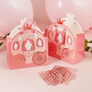 4 Personalisable Pink Princess Party Bags, Princess Birthday Party Bags, Princess Party Decorations, Princess Party Supplies, Princess Bags