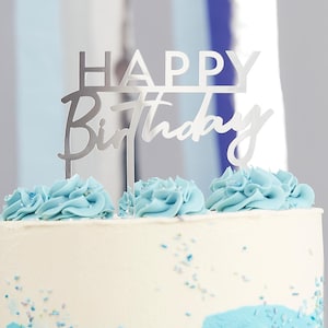 Silver Acrylic Happy Birthday Cake Topper, Birthday Cake Decoration, Adult Birthday Party Supplies, Happy Birthday Sign, Acrylic Cake Topper
