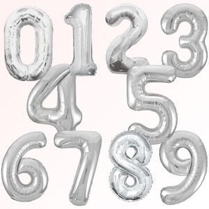 Silberne Zahlenballons 0-9, Meilenstein-Geburtstagsballons, Silberjubiläumsballons, Zahlenfolienballons, Geburtstagspartydekoration für Erwachsene