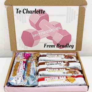 Personalised Gifts for Her, Protein Snacks Gift, Protein Bars Gift Box with a Personalised Message, Gym Girl Gifts, Fitness Lover Gym Gifts