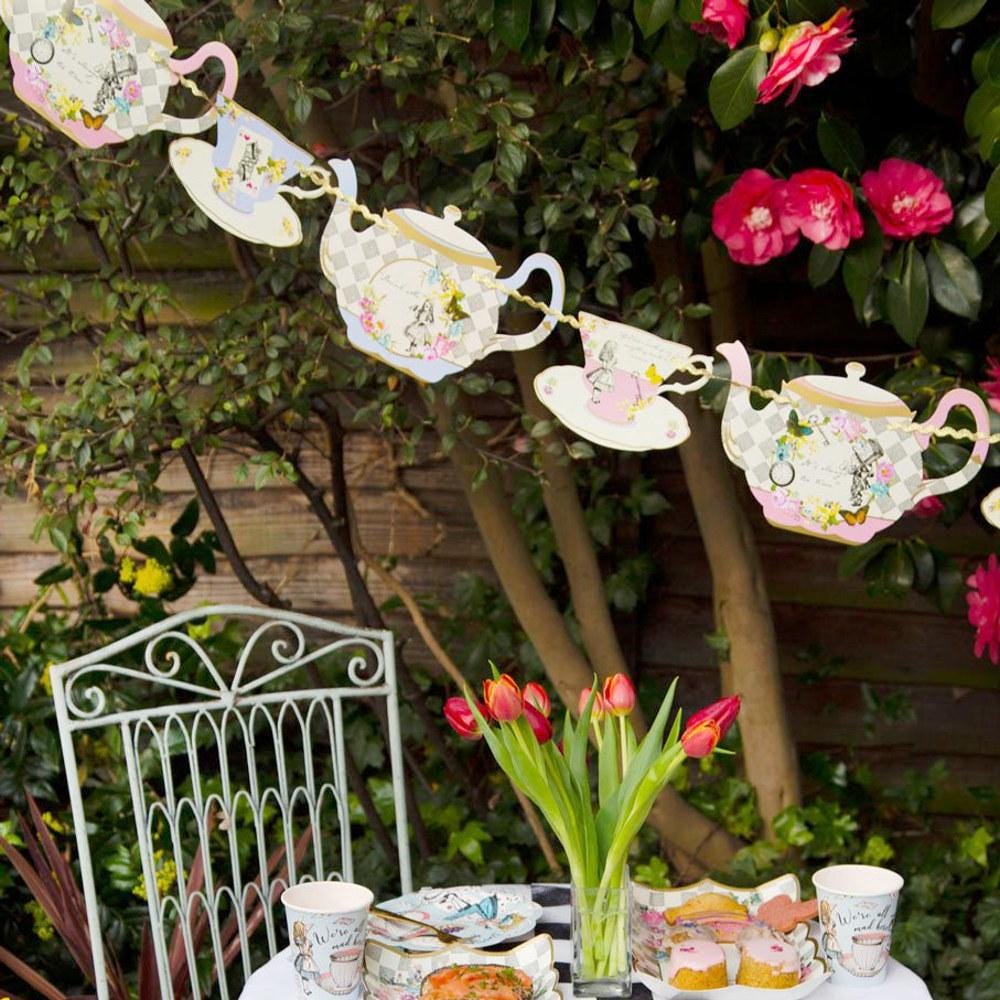 Alice in Wonderland Teapot Bunting, Alice in Wonderland Party Decorations, Birthday Garland, Baby Shower Decor, Afternoon Tea Party Supplies