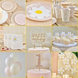 Forniture per feste a forma di margherita, decorazioni floreali per compleanni, decorazioni floreali per baby shower, sacchetti per feste a forma di margherita, topper per torta di compleanno, stoviglie floreali per feste