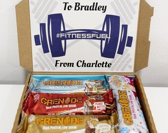 Personalised Protein Bars Gift Box, Protein Snack Box, Fitness Lovers Gift, Gym Protein Letterbox Gift, Gym Gift for Him, Birthday Gift Box