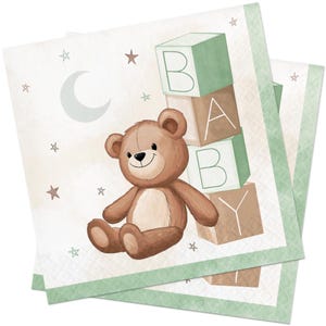 16 Teddy Bear Baby Shower Napkins, Neutral Baby Shower Decorations, Gender Reveal Napkins, Baby Shower Party Supplies, Teddy Bear Napkins