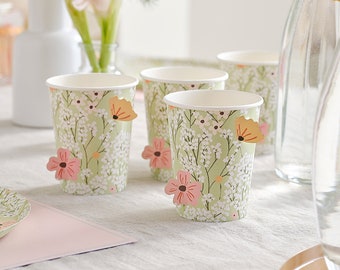 8 vasos florales para baby shower, vasos de papel para baby shower, decoraciones neutras para baby shower, suministros para fiestas de baby shower, vajillas de vasos de papel florales