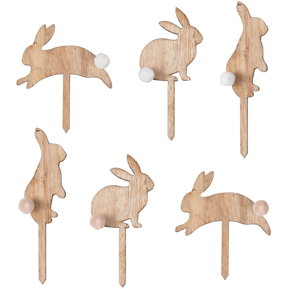 6 Wooden Bunny Cupcake Toppers Easter Cupcake Toppers Easter Etsy