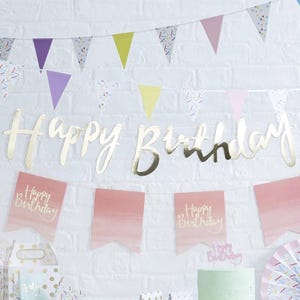 Gold Geburtstag Banner Zeichen, Gold-Geburtstags-Partydekoration, Geburtstag Wimpelkette, Geburtstags-Hintergrund-Girlande, Gold-Geburtstags-Partyzubehör