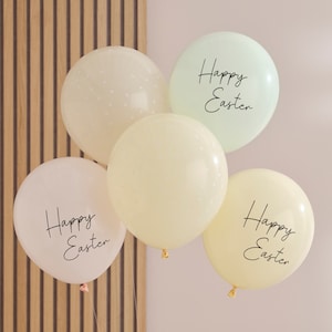 5 Happy Easter Balloons, Easter Party Balloons, Pastel Balloons, Helium Balloons, Easter Party Decor, Easter Bunny Decor, Easter Decorations