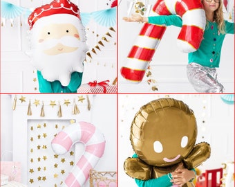 Christmas Foil Balloons, Christmas Balloons, Holiday Balloons, Festive Christmas Decorations, Candy Cane, Santa, Gingerbread Man, Xmas Decor