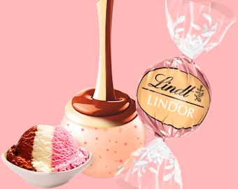 Chocolate blanco Lindt de fresa y vainilla, regalos de chocolate Lindt, trufas de chocolate Lindt, regalos de boda, Navidad, regalos de despedida de soltera