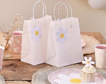 5 Daisy Party Bags, Girls Birthday Party Favours, Neutral Baby Shower Bags, Easter Bags, Floral Party Supplies, Floral Birthday Party Bags