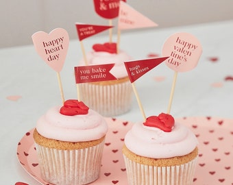 Valentinstag Kuchen-Topper Set – 10 Rote Glitzer-Aufsätze „Happy Valentine’s Day“ Für Cupcakes & Torten