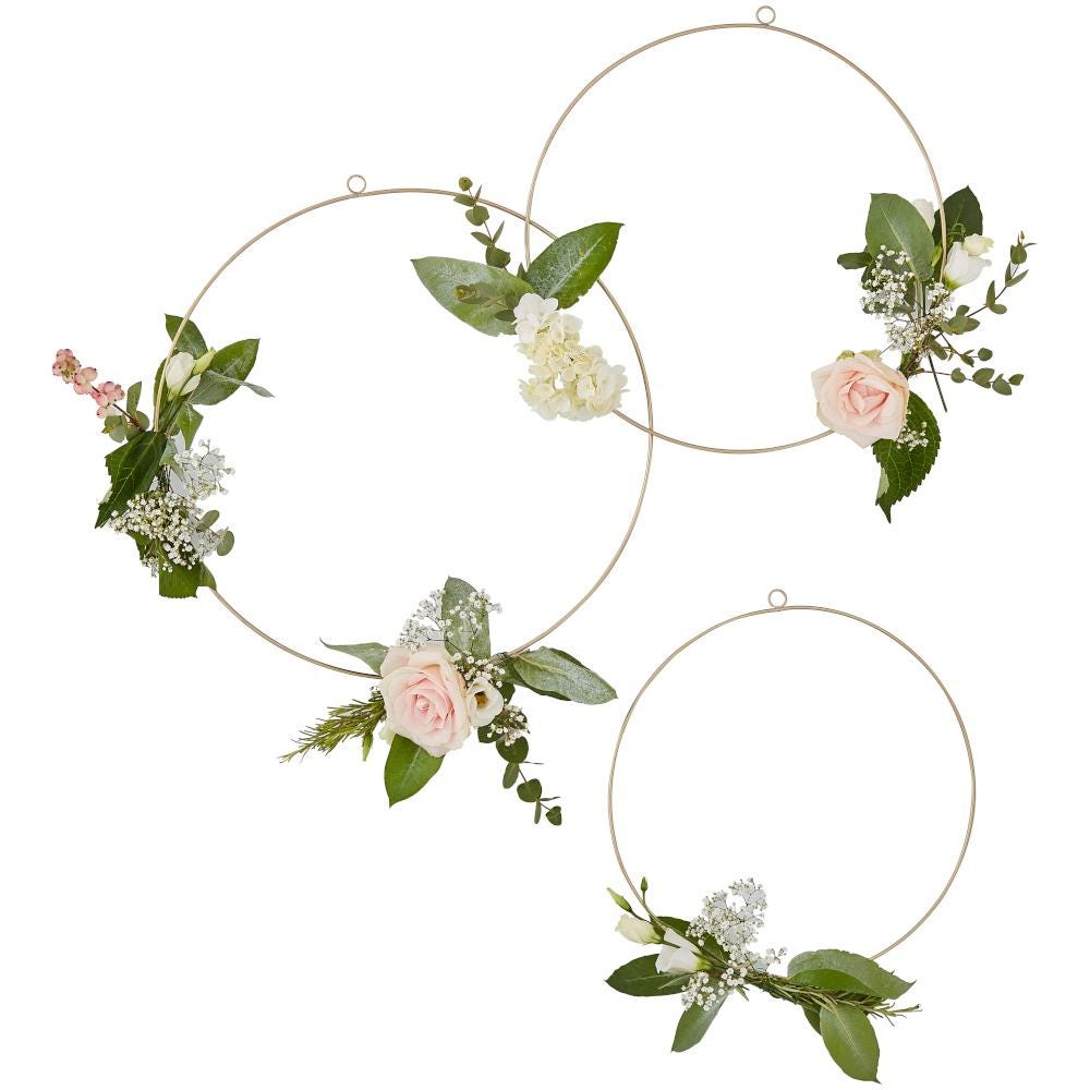 Kit De 3 Cercles MÃ©talliques DorÃ©s Avec Socle Bois - DÃ©co Table, Mariage, NoÃ«l, DIY (20 Et 15cm)
