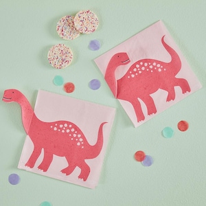 16 rosafarbene Dinosaurier-Servietten, Dinosaurier-Papierservietten, Dinosaurier-Geburtstags-Servietten, Mädchen-Geburtstags-Party Servietten, Dinosaurier-Partyzubehör-Geschirr