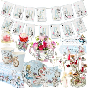 Decorazioni per feste di Alice nel paese delle meraviglie, Tea party del Cappellaio Matto, Forniture per il Tea party pomeridiano, Stoviglie per decorazioni di compleanno, Decorazioni per baby shower
