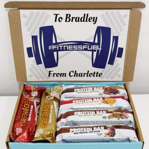 Personalised Gifts for Him, Protein Snacks Gift, Protein Bars Gift Box with a Personalised Message, Gym Snack Gifts, Fitness Lover Gym Gifts