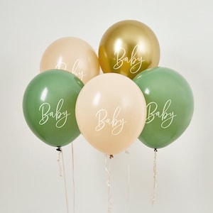 5 palloncini per baby shower, decorazioni per baby shower verde salvia, palloncini neutri per baby shower, decorazioni per rivelazione del sesso del bambino, articoli per feste per neonati