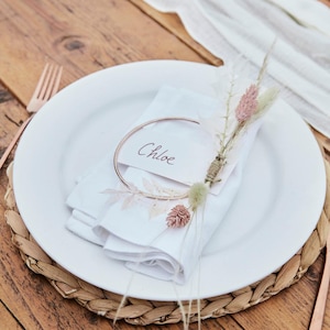 4 Porta-cartões de lugar de casamento com aros de metal em ouro rosa, decorações de mesa de casamento em ouro rosa, nomes de lugar de mesa de casamento, configurações de lugar de casamento