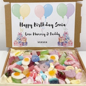 Caixa de doces personalizada para aniversário, presente sortido para entrega na caixa de correio.